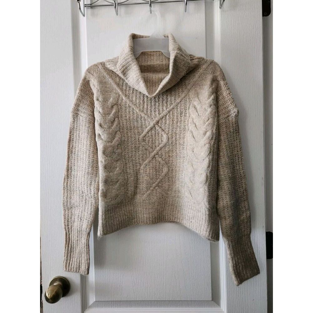 Streetwear Society Women's Turtleneck Knit Sweater Pullover Long Sleeves Beige S